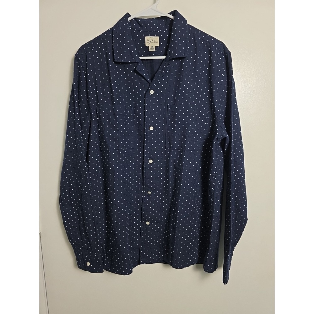 J.Crew Mens M Button Down Shirt Blue W/White Polka Dots Long Sleeve Cotton Wool